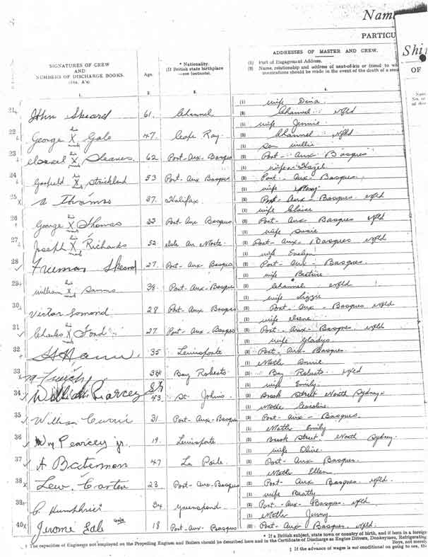 Agreement and List of Crew for the S.S. Caribou, Page 4 - L'accord et la liste de Servent d' quipier pour S.S. Caribou, la page 4