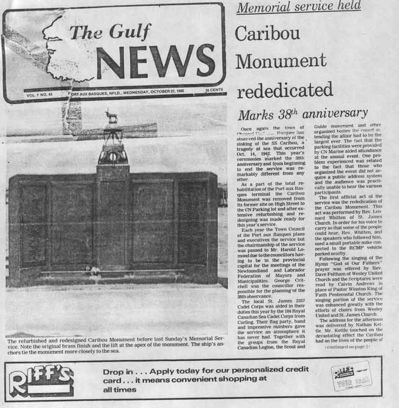 Caribou Monument Rededicated, Page 1 - Monument Rededicated De Caribou - la page 1