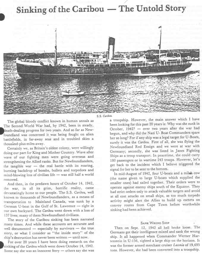 Sinking of the Caribou, The Untold Story, Page 1 - Descente du caribou, l'histoire Incalculable, page 1