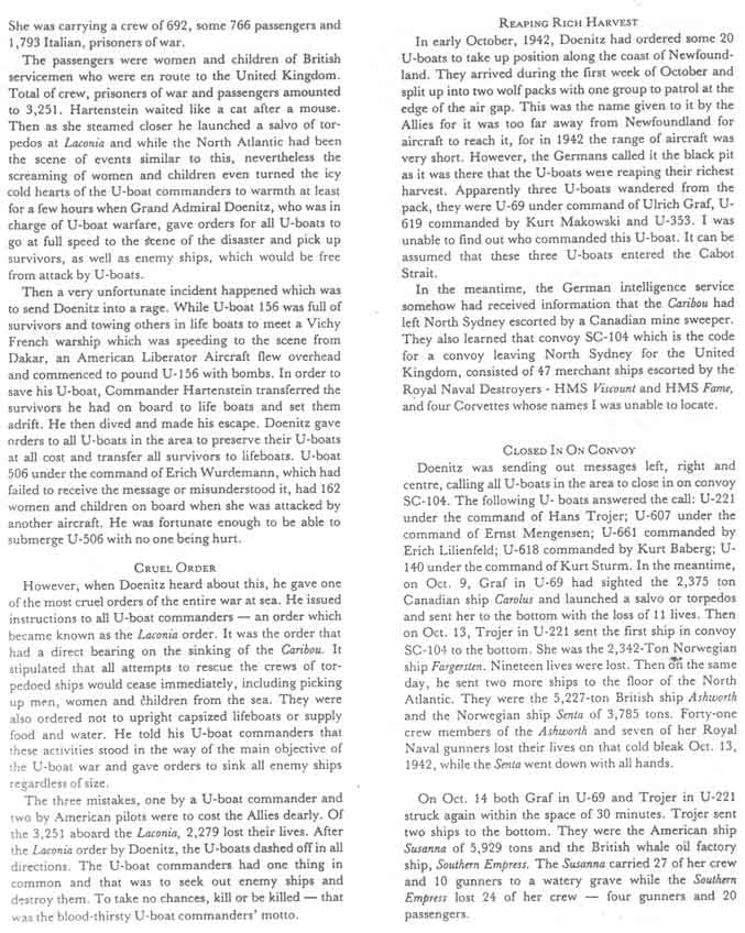 Sinking of the Caribou, The Untold Story, Page 2 - Descente du caribou, l'histoire Incalculable, page 2