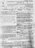 Agreement and List of Crew for the S.S. Caribou, Page 1 - L'accord et la liste de Servent d' équipier pour S.S. Caribou, la page 1