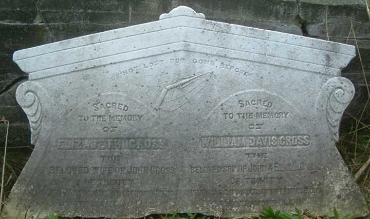 Cross Headstone, located in United cemetery, Trinity, NL, Canada - Pierre tombale de Cross, situe dans le cimetire uni, Trinity, NL, Canada.