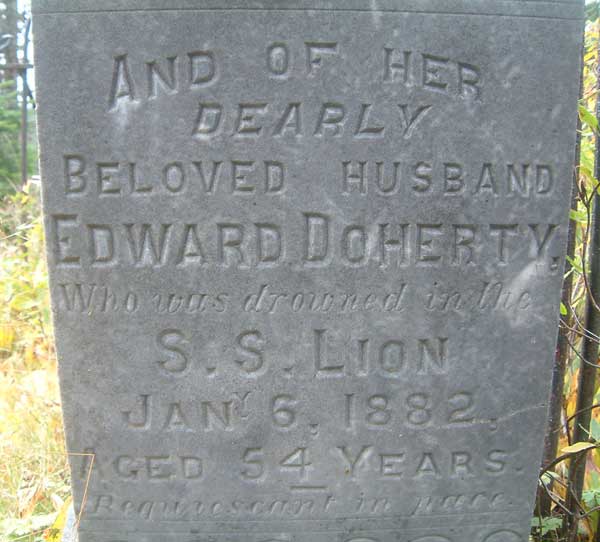 Edward Doherty, who drowned on the S.S. Lion - Edward Doherty, qui s'est noy sur S.S. Lion.
