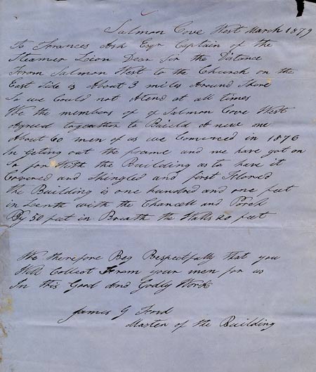 Letter to Captain Ash on S.S. Lion from James G. Ford - Lettre  capitaine Ash sur S.S. Lion de James G. Ford.