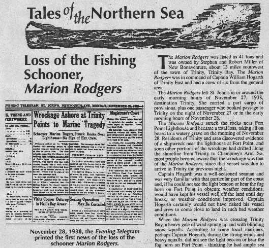 Loss of Fishing Schooner, Marion Rogers - Page 1