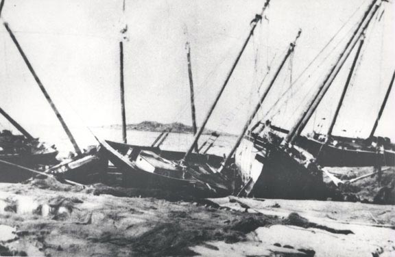 Wreckage of fishing schooners lost during storm at Tinker Harbour Labrador, July 23, 1906 - L'épave des schooners de pêche a perdu pendant donnent l' assaut à chez Tinker Harbour Labrador, juillet 23, 1906