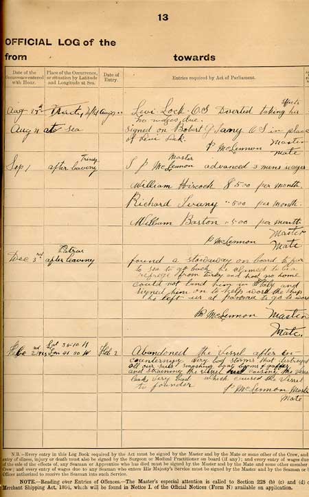 Official Log Book of the Marguerite Ryan - Page 2